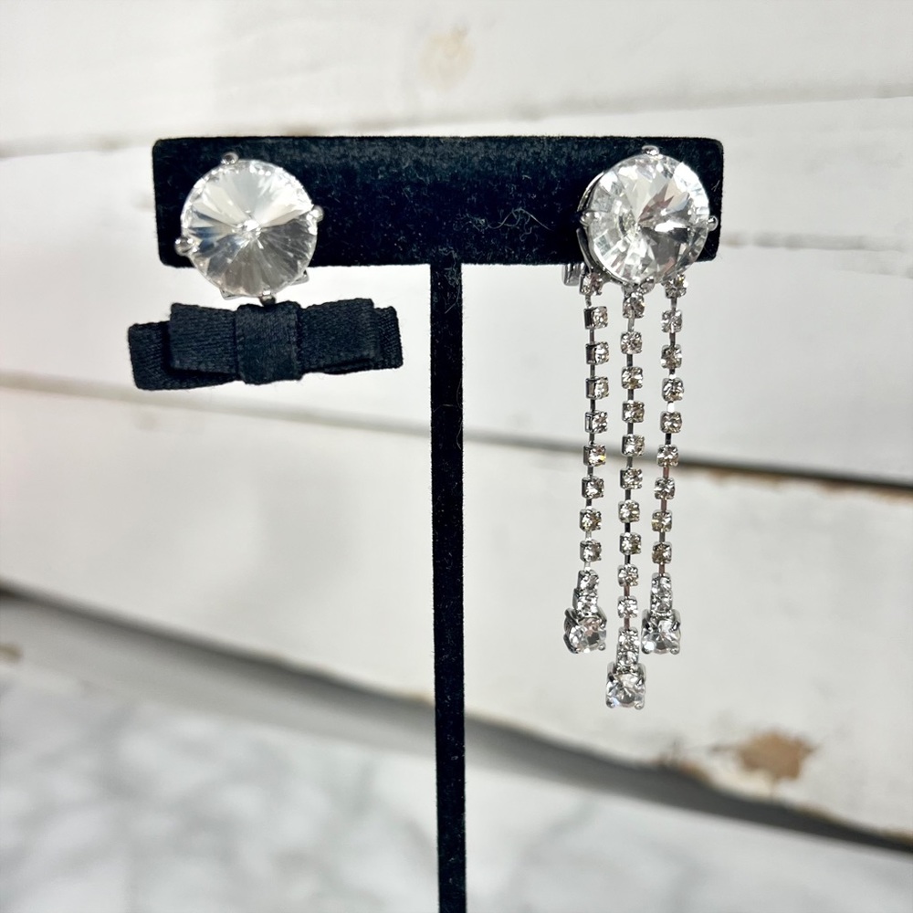 Miu Miu Swarovski Crystal & Bow Mis-Matched Clip-On Earrings